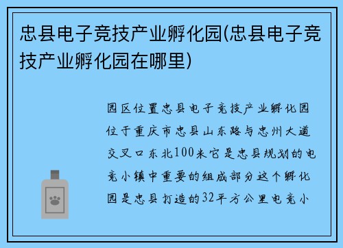 忠县电子竞技产业孵化园(忠县电子竞技产业孵化园在哪里)